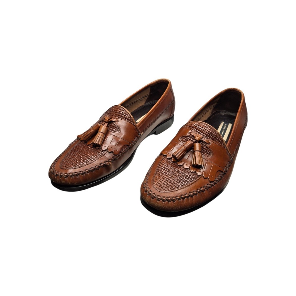 Hush Puppies Kiltie Tassel Loafers Mens 9.5M Brown Leather Woven Moc Shoes - Picture 3 of 16